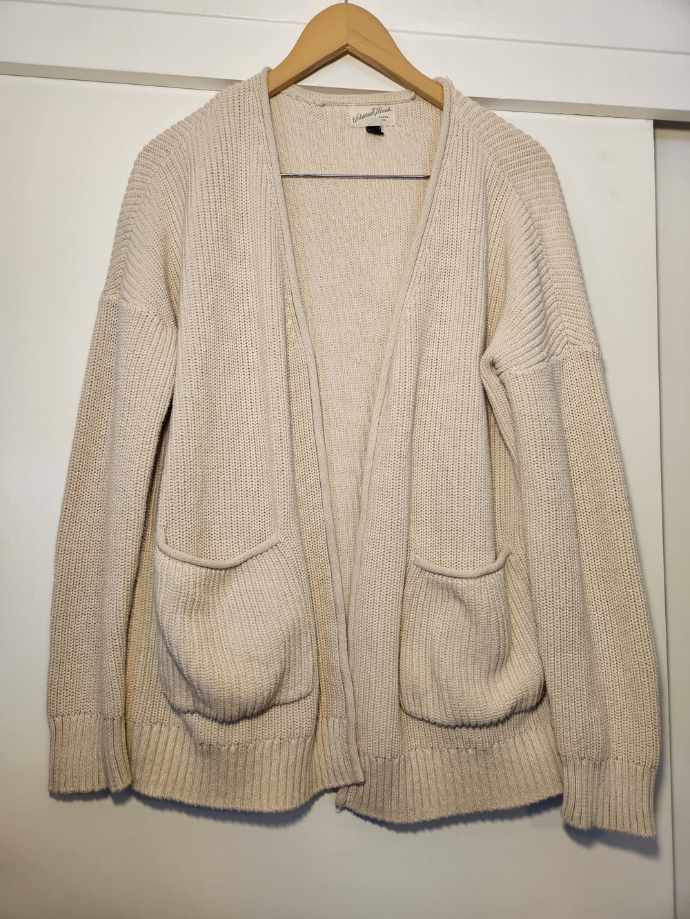 Universal Thread Cream Open-Front Ribbed Knit Cardigan with Pockets